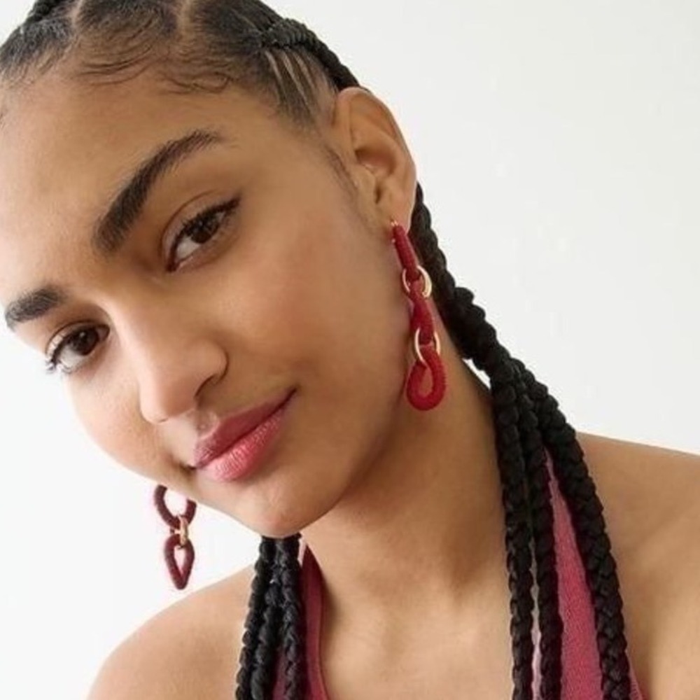 NWT-J Crew Cotton raffia-wrapped chain earrings Crisp‎ Begonia